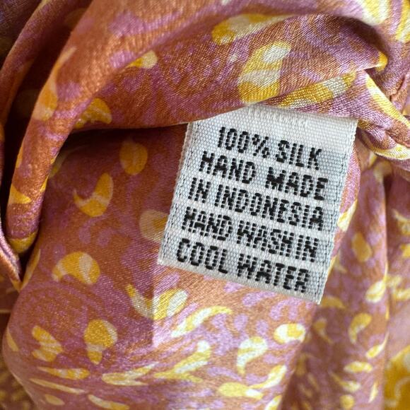 Natalie Martin Wrap Dress Silk Pink Yellow V-Neck Snap Button Long Sleeve Sz S - Picture 6 of 8